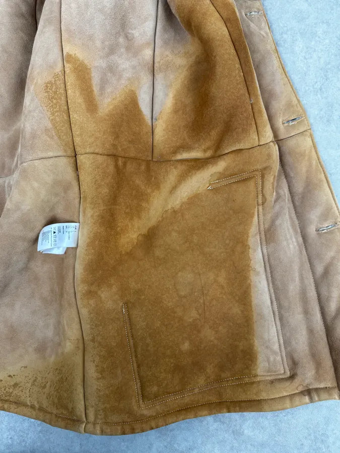 2000s Maison Margiela H&M Shearling Beige Reversible Long Jacket CWfaRTF 9