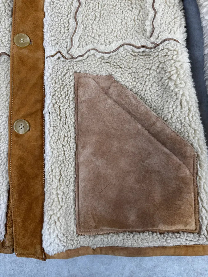 2000s Maison Margiela H&M Shearling Beige Reversible Long Jacket CWfaRTF 8