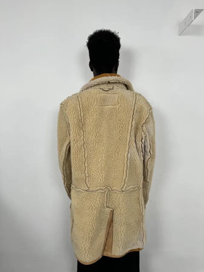 2000s Maison Margiela H&M Shearling Beige Reversible Long Jacket CWfaRTF 2