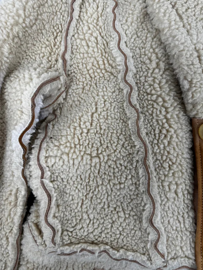 2000s Maison Margiela H&M Shearling Beige Reversible Long Jacket CWfaRTF 10