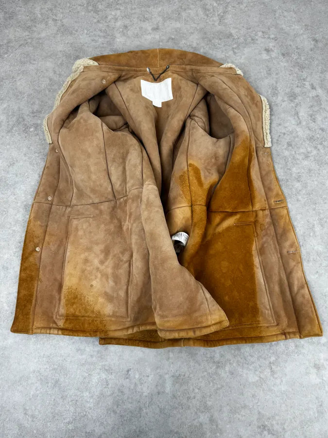 2000s Maison Margiela H&M Shearling Beige Reversible Long Jacket CWfaRTF 7