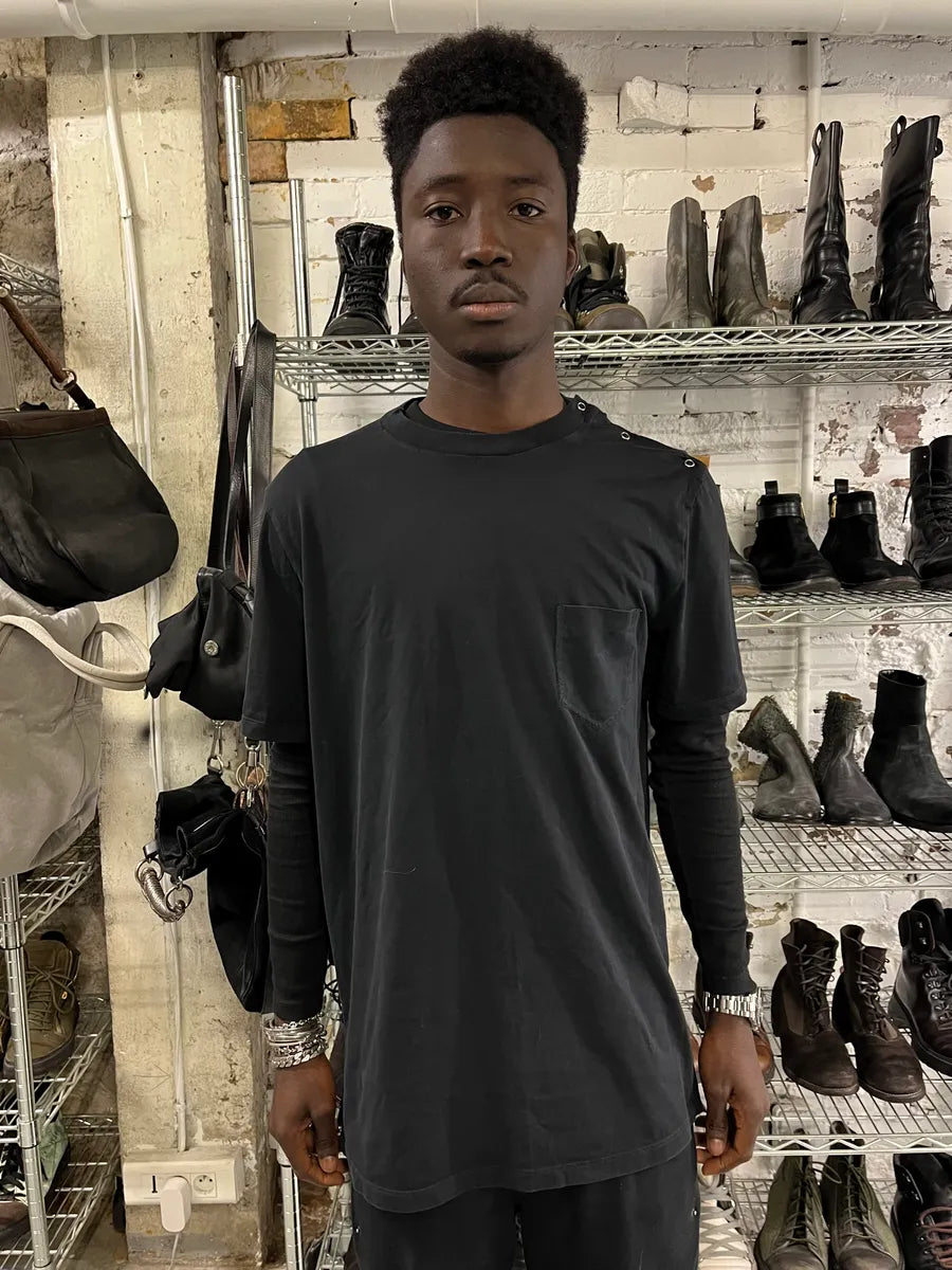 2000s Maison Margiela Signature Buttoned Black T-Shirt iLuWXXj 1