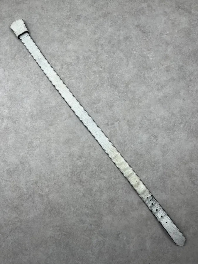 Maison Margiela H&M White Cracked Leather Western Cowboy Belt yICoeyx 7