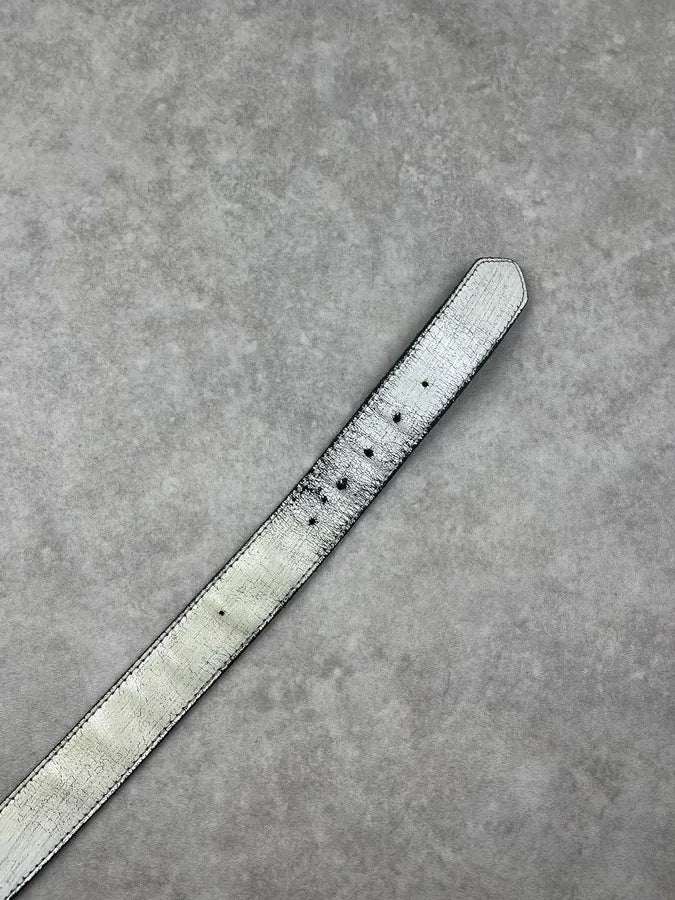 Maison Margiela H&M White Cracked Leather Western Cowboy Belt yICoeyx 4