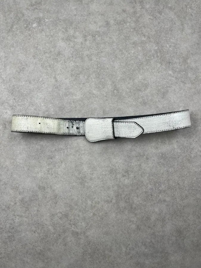 Maison Margiela H&M White Cracked Leather Western Cowboy Belt yICoeyx 1