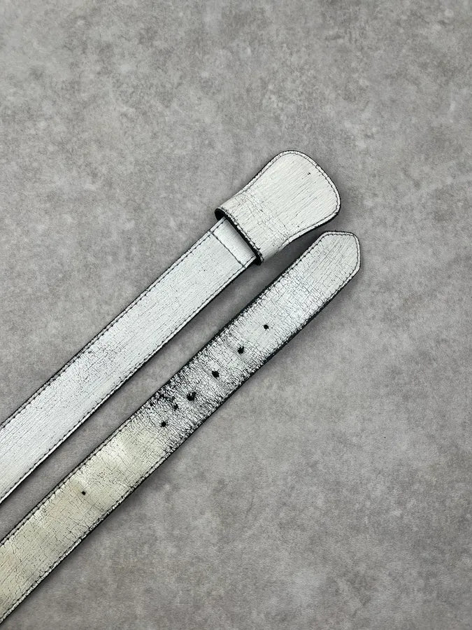 Maison Margiela H&M White Cracked Leather Western Cowboy Belt yICoeyx 3