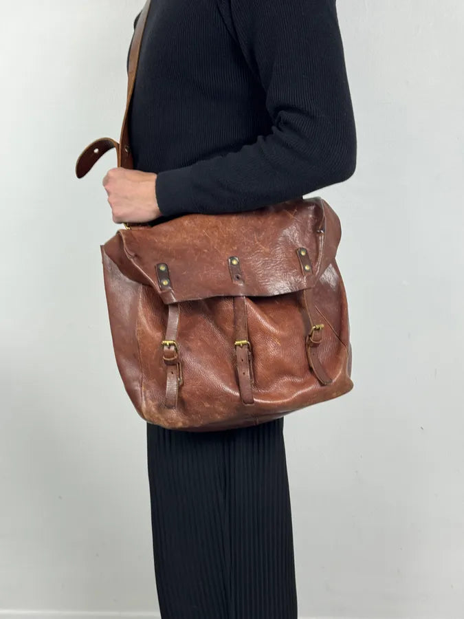 2000s Maison Martin Margiela Artisanal Brown Leather Straps Shoulder Bag wQJVGGC 4