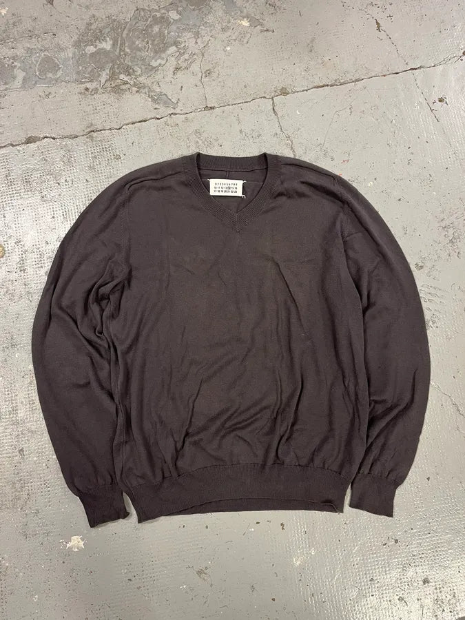 2000s Maison Martin Margiela Brown V Neck Signature Sweater NCoQZaH 0