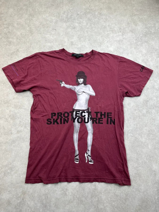 AW2010 Marc Jacobs Burgundy Protect Your Skin Women Naked T-Shirt YajeyEW 0