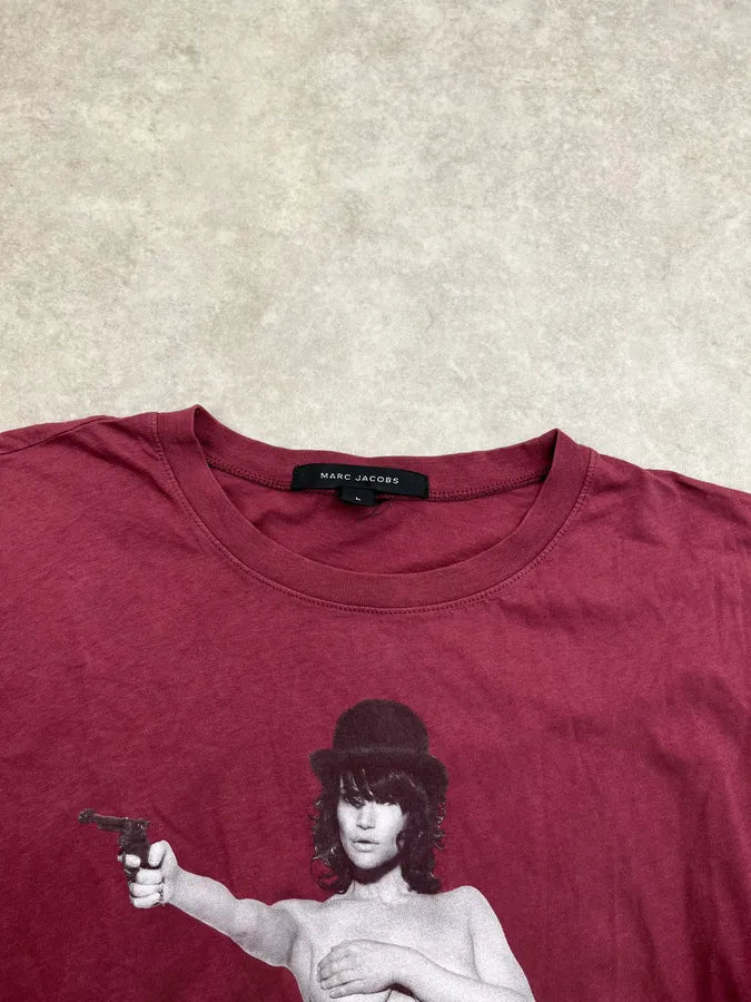 AW2010 Marc Jacobs Burgundy Protect Your Skin Women Naked T-Shirt YajeyEW 4