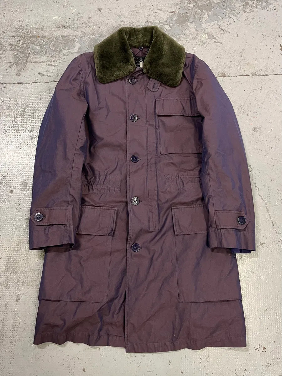 2000s Marc Jacobs Fur Collar Purple Long Cargo Coat sxTHUpJ 0