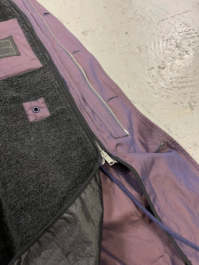 2000s Marc Jacobs Fur Collar Purple Long Cargo Coat sxTHUpJ 10