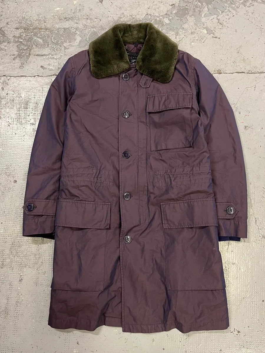 2000s Marc Jacobs Fur Collar Purple Long Cargo Coat sxTHUpJ 3