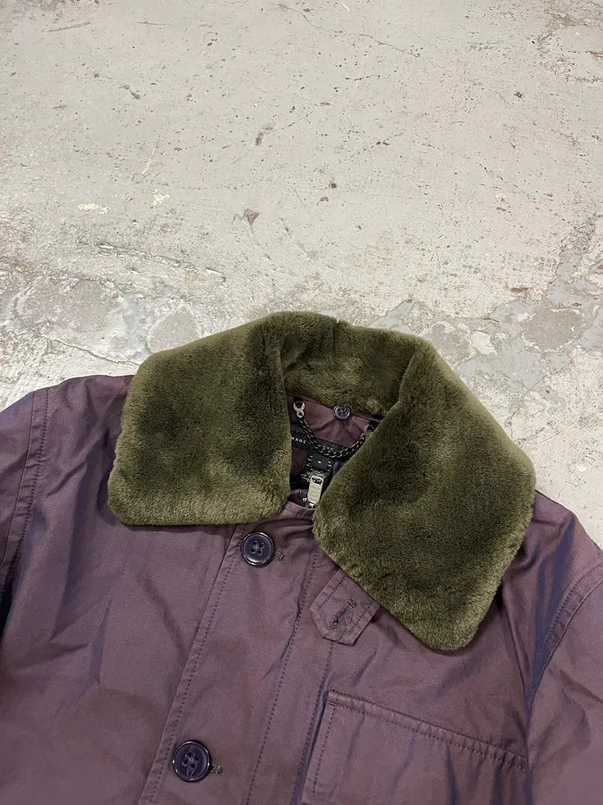 2000s Marc Jacobs Fur Collar Purple Long Cargo Coat sxTHUpJ 4