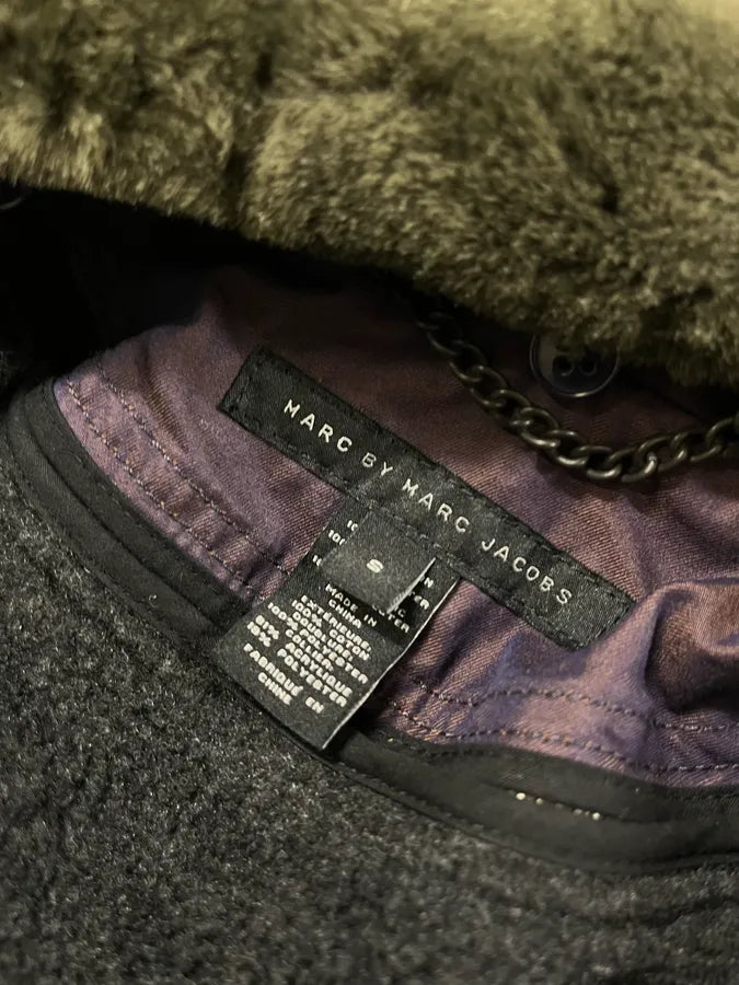 2000s Marc Jacobs Fur Collar Purple Long Cargo Coat sxTHUpJ 8