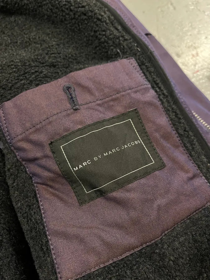 2000s Marc Jacobs Fur Collar Purple Long Cargo Coat sxTHUpJ 9