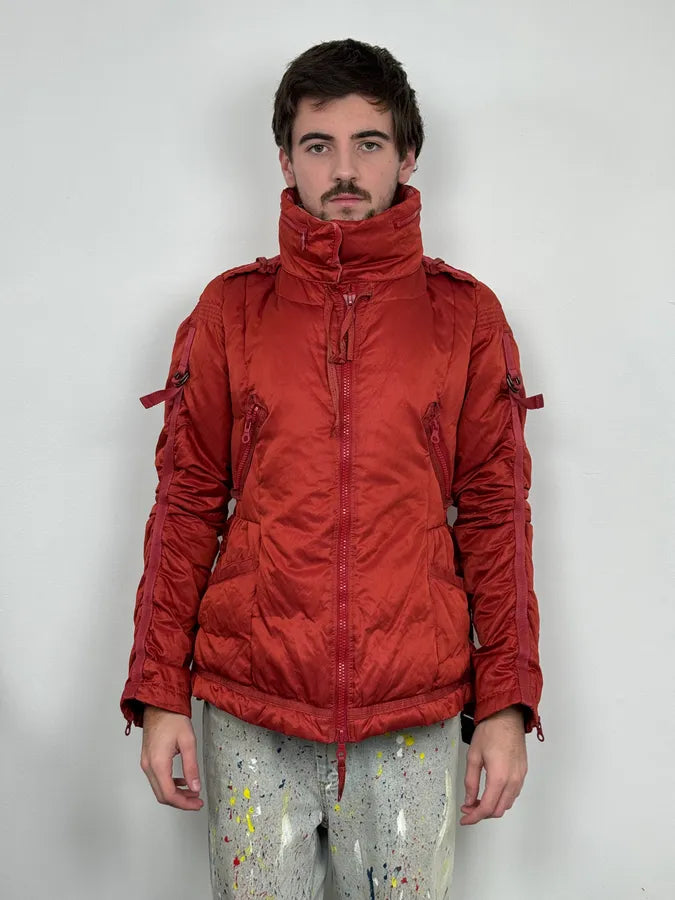 2000s Marithé + Francois Girbaud Fur Collar Bondage Red Puffer Jacket UuuLjZB 1