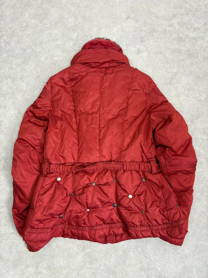 2000s Marithé + Francois Girbaud Fur Collar Bondage Red Puffer Jacket UuuLjZB 6