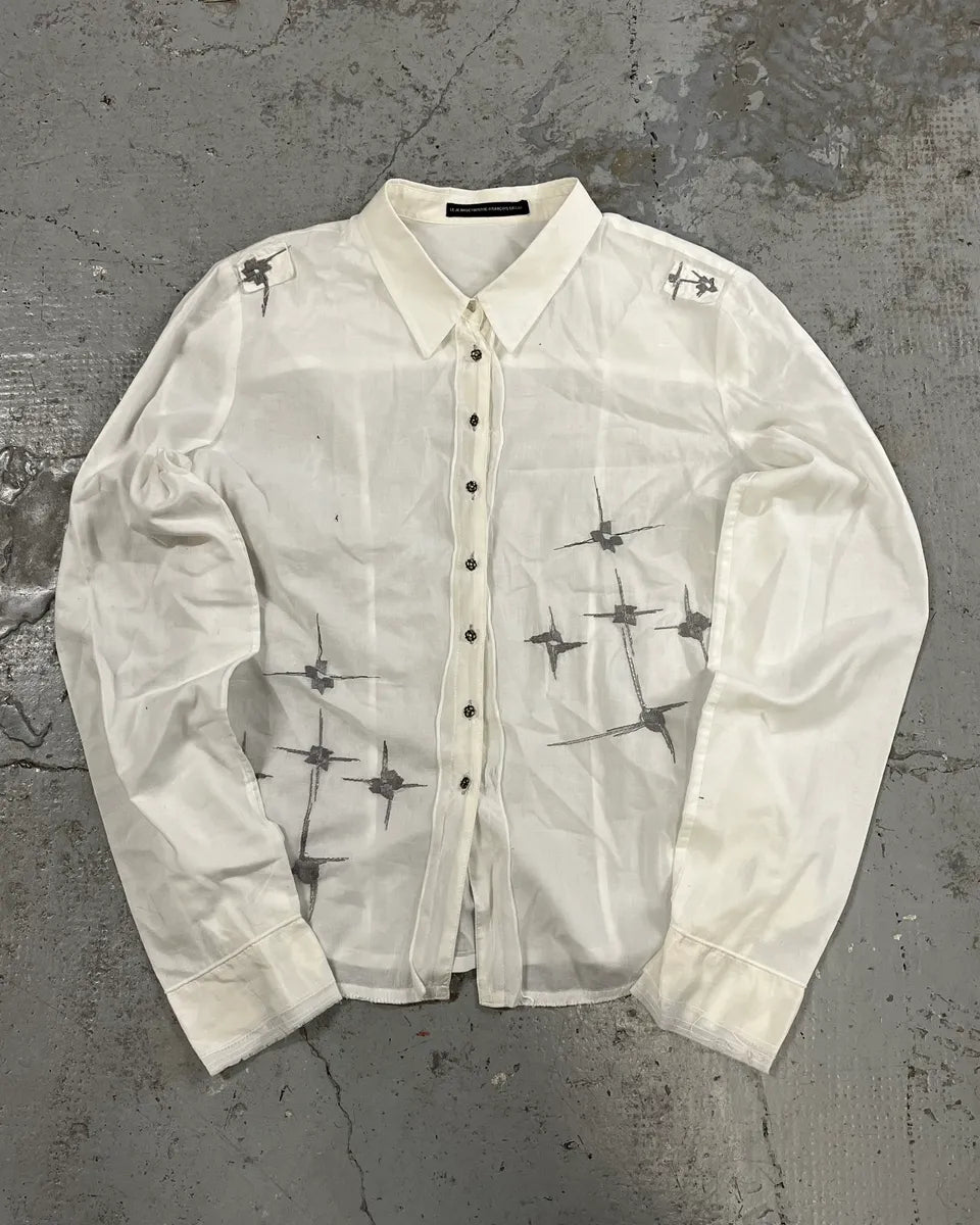 2000s Marithé + François Girbaud Abstract Stars White Shirt GJTNrVk 0