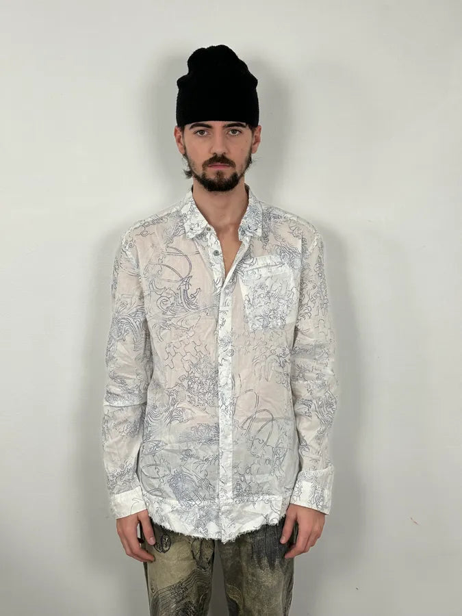 2000s Marithé + François Girbaud Aged Tattoo White Shirt eMoxTsK 1