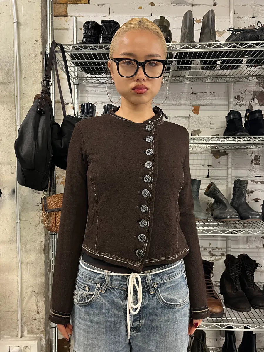 2000s Marithé + François Girbaud Asymmetrical Brown Buttoned Cardigan Sweater zcUZDEI 1