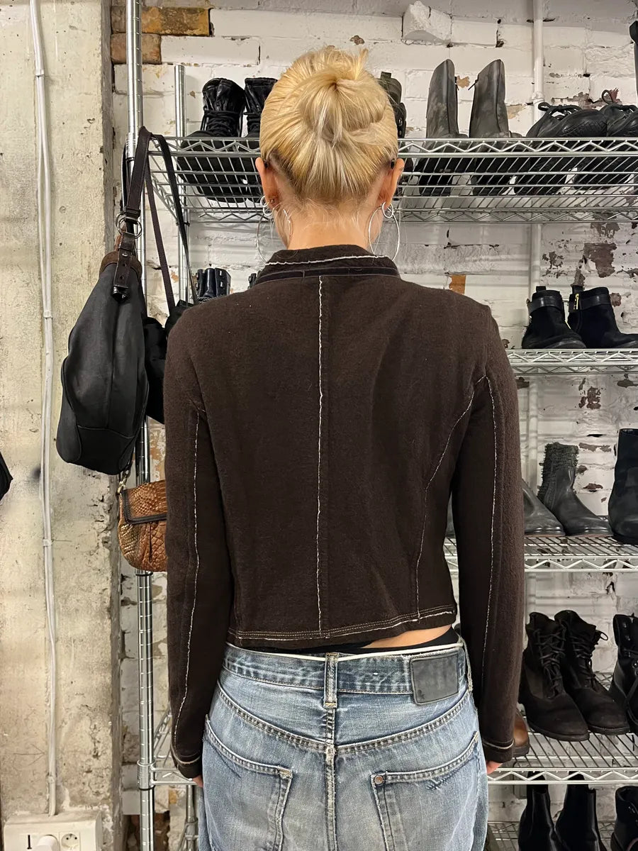 2000s Marithé + François Girbaud Asymmetrical Brown Buttoned Cardigan Sweater zcUZDEI 2