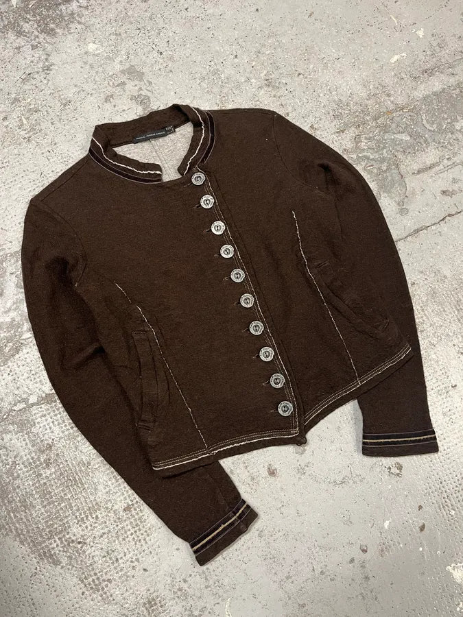 2000s Marithé + François Girbaud Asymmetrical Brown Buttoned Cardigan Sweater zcUZDEI 3