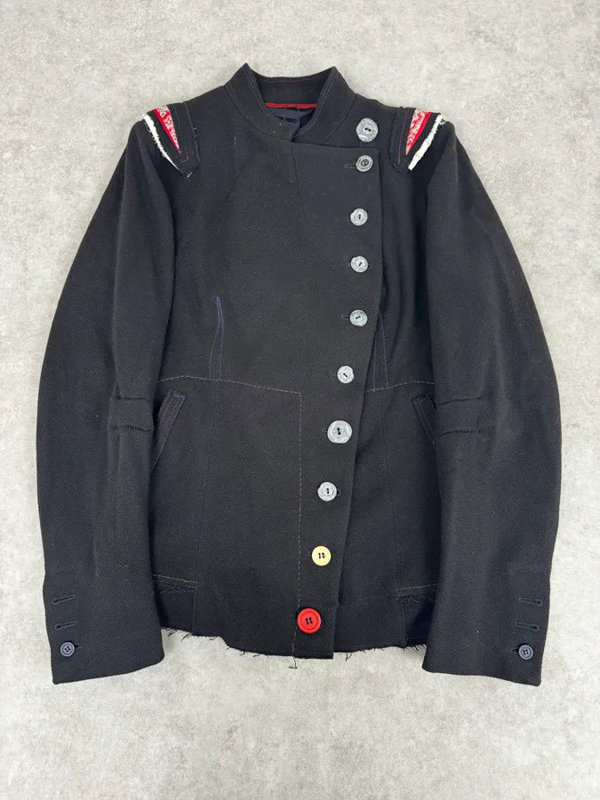 2000s Marithé + François Girbaud Asymmetrical Buttoned Black Officer Jacket JdCNcnQ 0
