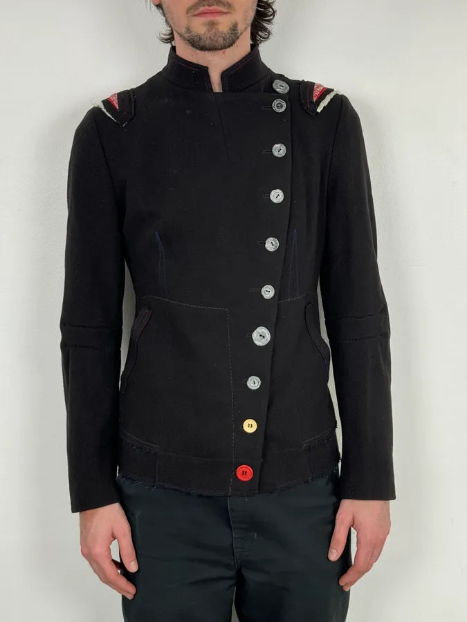 2000s Marithé + François Girbaud Asymmetrical Buttoned Black Officer Jacket JdCNcnQ 1
