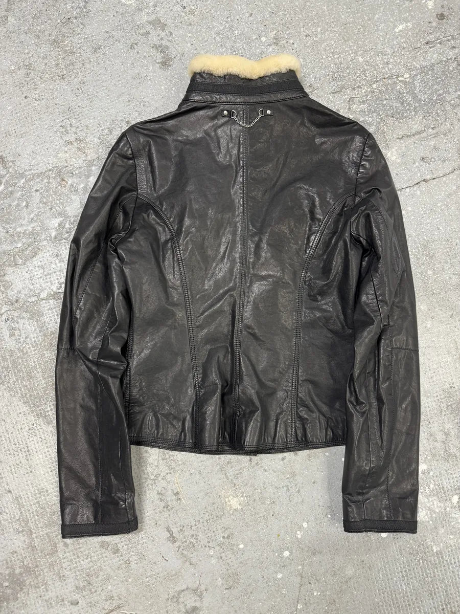 2000s Marithé + François girbaud Asymmetrical Buttoned Leather Black Jacket (S) 1