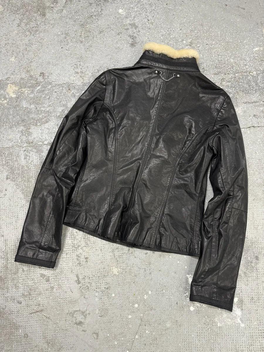 2000s Marithé + François girbaud Asymmetrical Buttoned Leather Black Jacket (S) 3