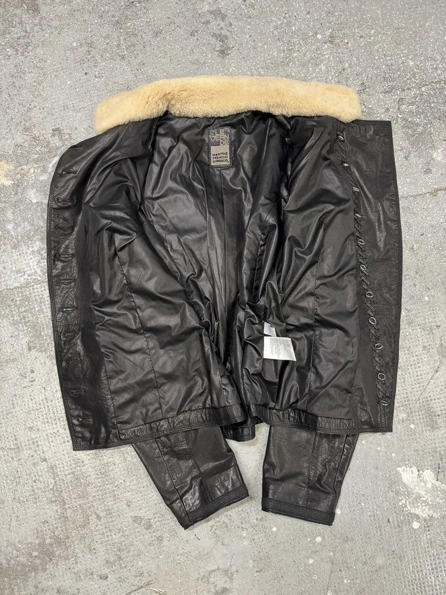 2000s Marithé + François girbaud Asymmetrical Buttoned Leather Black Jacket (S) 4