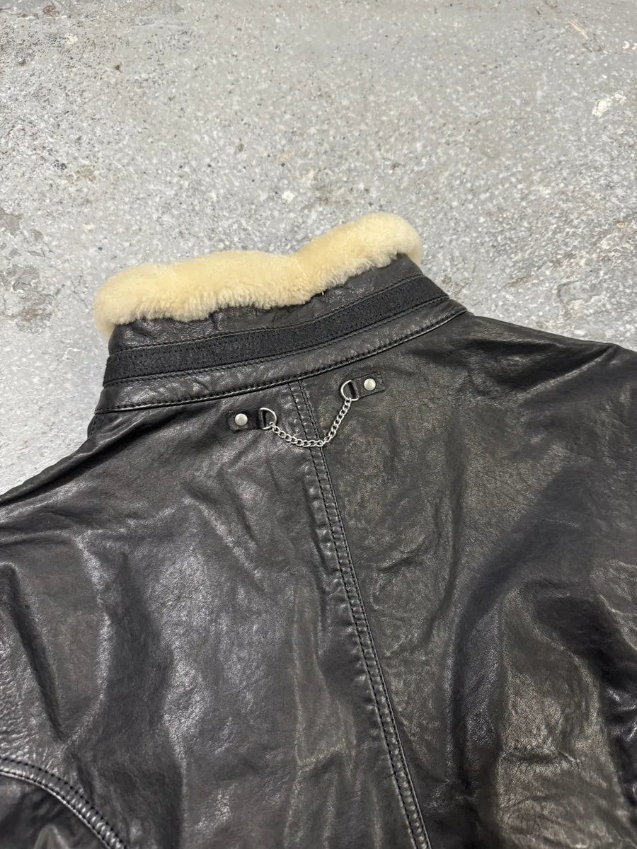 2000s Marithé + François girbaud Asymmetrical Buttoned Leather Black Jacket (S) 5