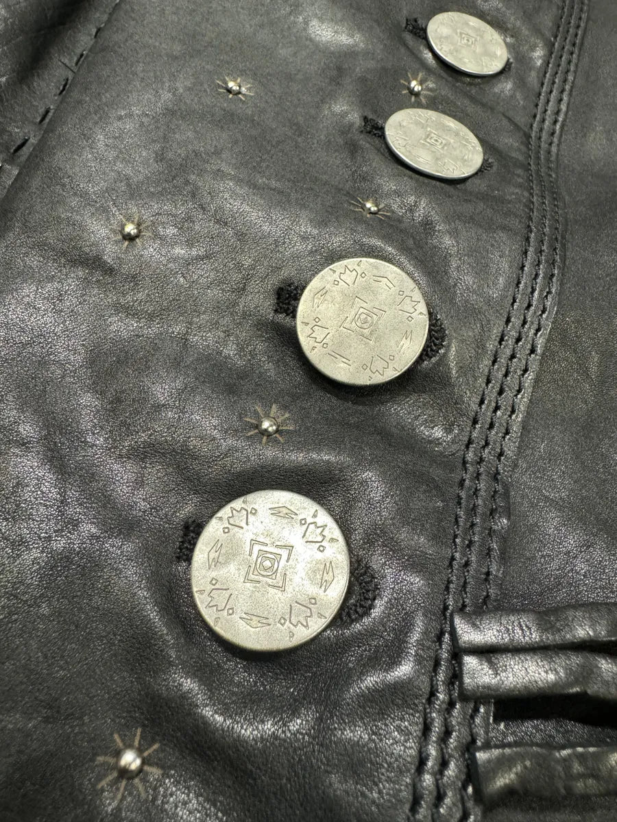 2000s Marithé + François girbaud Asymmetrical Buttoned Leather Black Jacket (S) 7