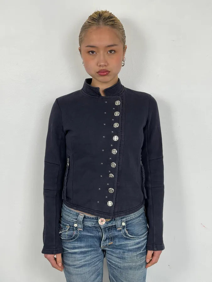 2000s Marithé + François Girbaud Asymmetrical Buttoned Navy Cardigan DIRXIyP 1