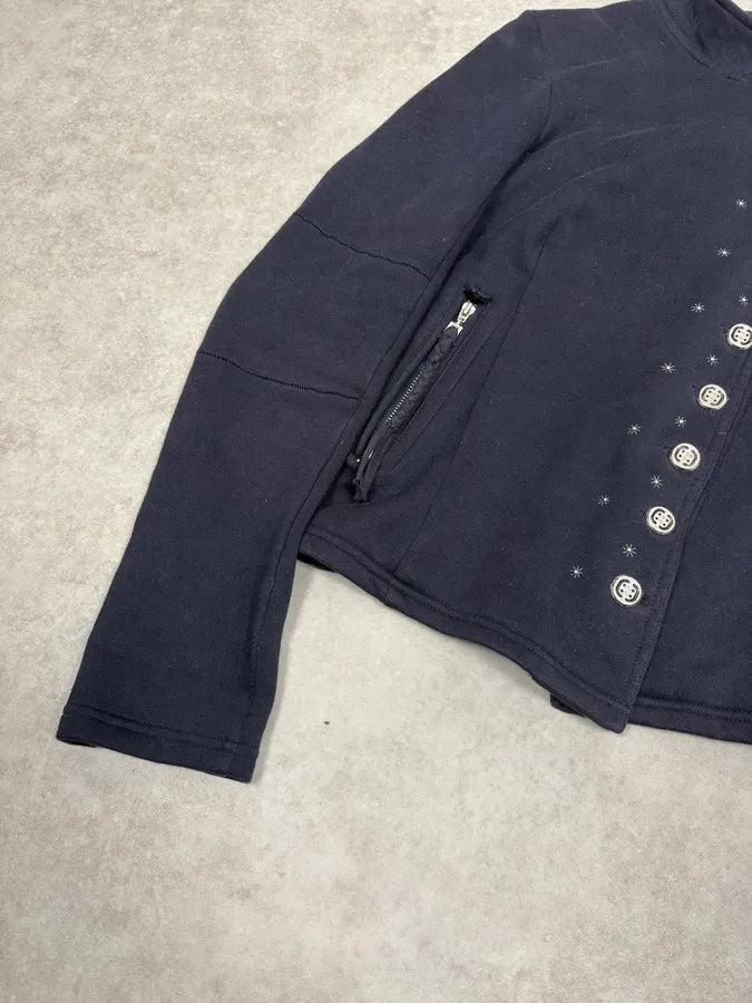 2000s Marithé + François Girbaud Asymmetrical Buttoned Navy Jacket nHhOXxp 5