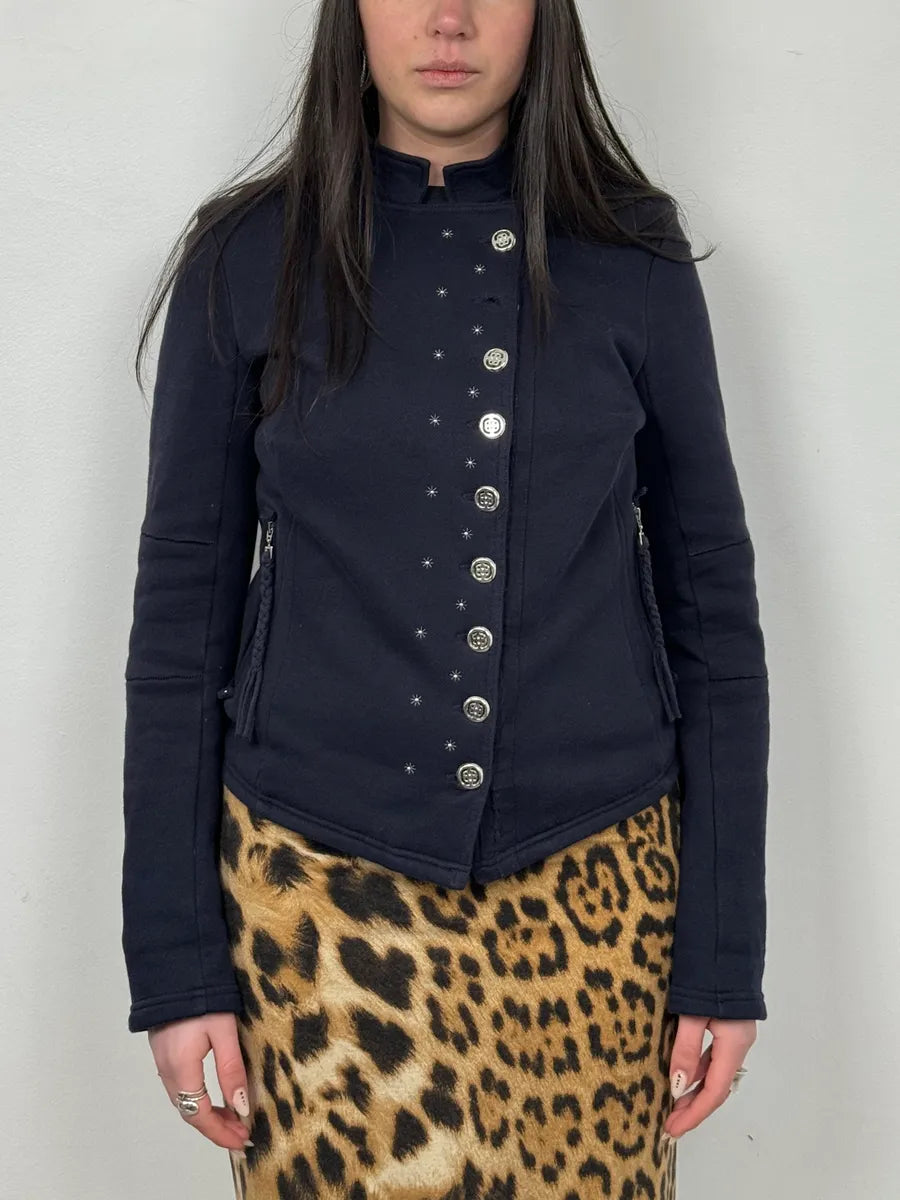 2000s Marithé + François Girbaud Asymmetrical Buttoned Navy Jacket nHhOXxp 1