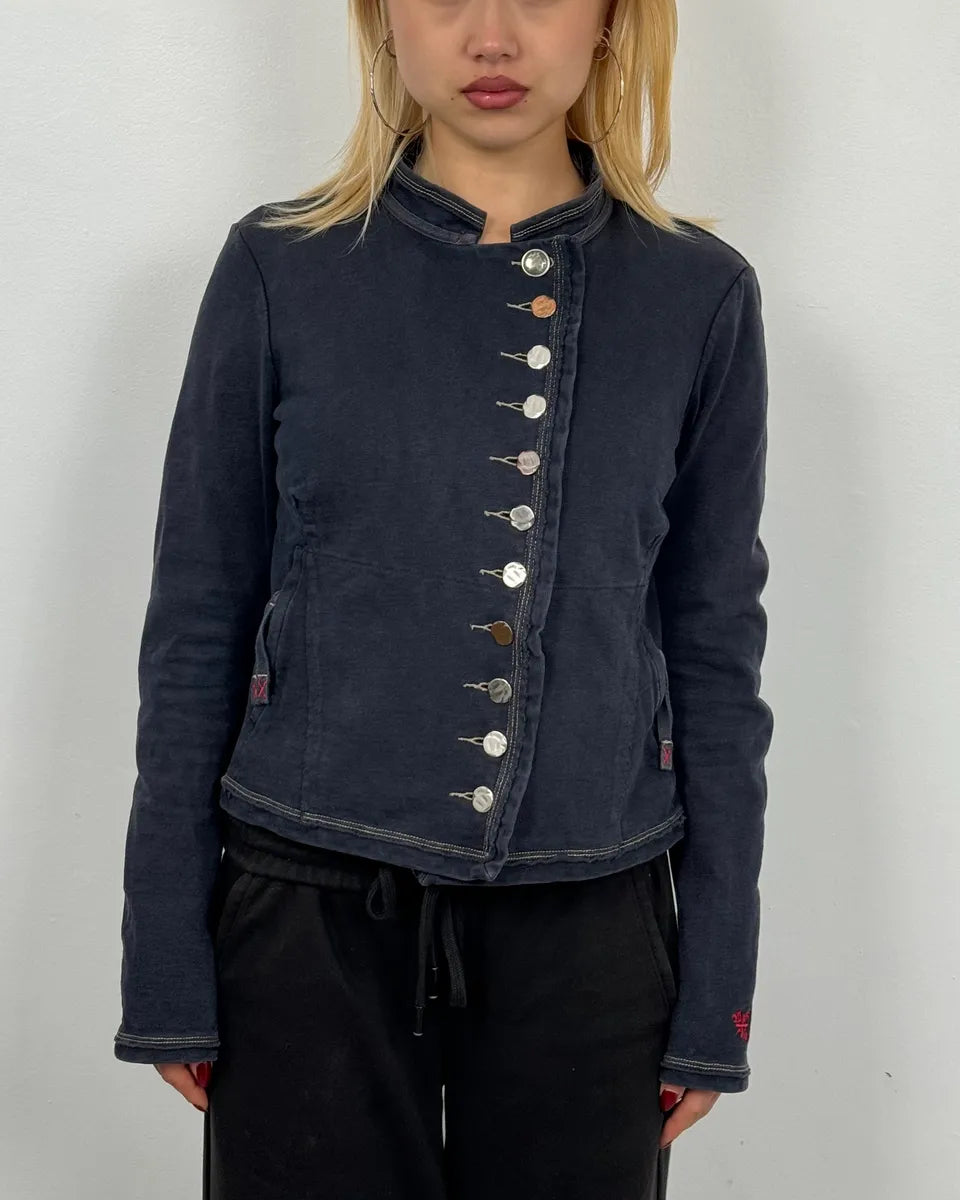 2000s Marithé + François Girbaud Asymmetrical Buttoned Navy Sweater uYFWWTe 1