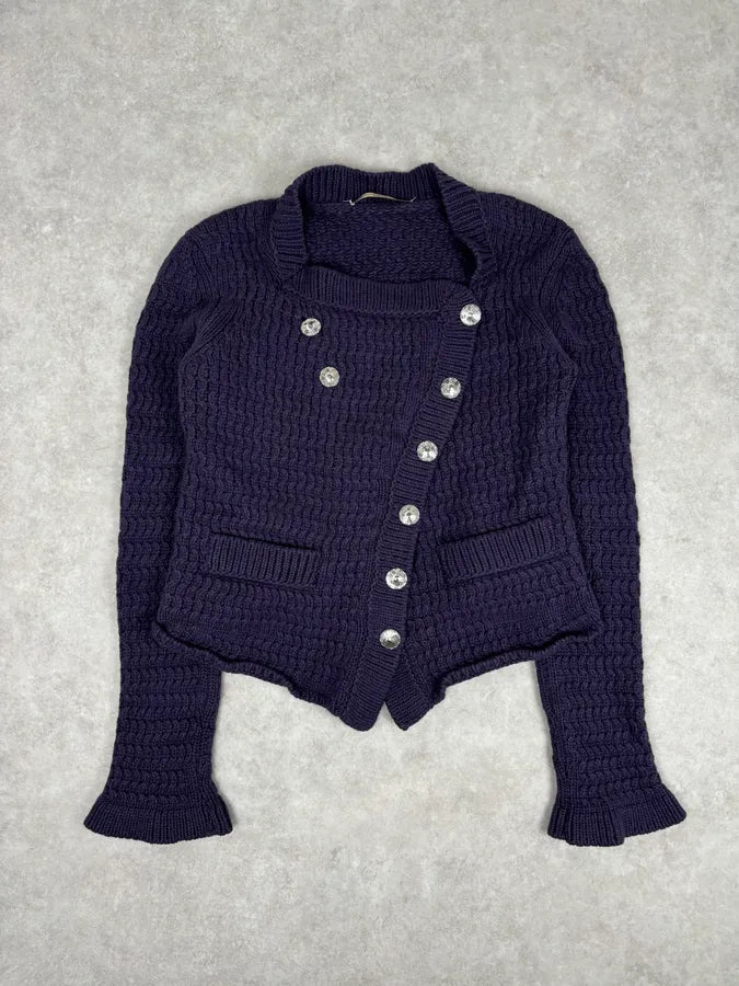 2000s Marithé + François Girbaud Asymmetrical Buttoned Wool Purple Cardigan fWqGHTn 0