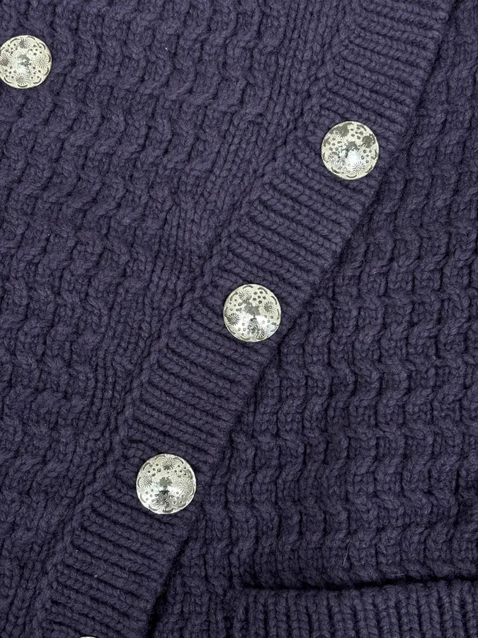 2000s Marithé + François Girbaud Asymmetrical Buttoned Wool Purple Cardigan fWqGHTn 7
