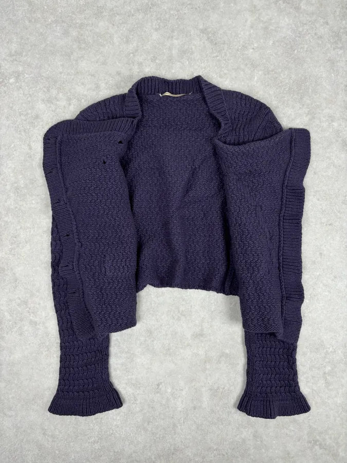 2000s Marithé + François Girbaud Asymmetrical Buttoned Wool Purple Cardigan fWqGHTn 6
