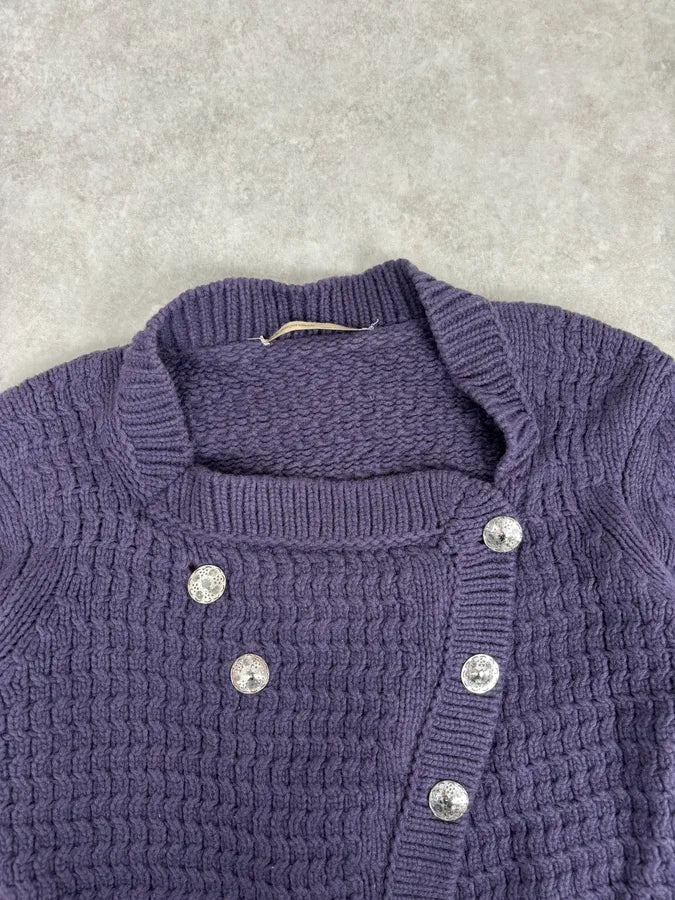 2000s Marithé + François Girbaud Asymmetrical Buttoned Wool Purple Cardigan fWqGHTn 3