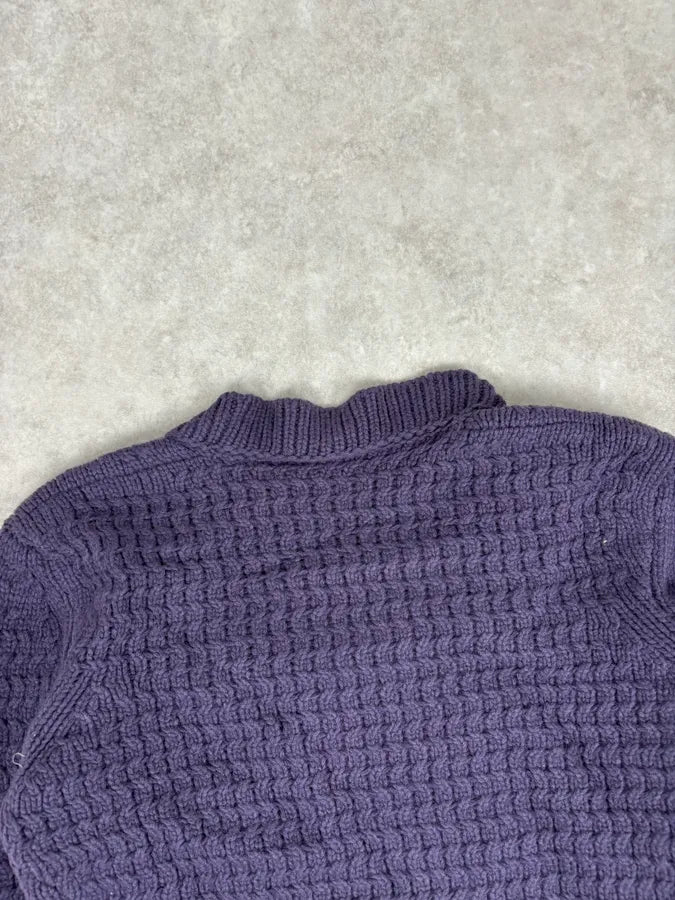 2000s Marithé + François Girbaud Asymmetrical Buttoned Wool Purple Cardigan fWqGHTn 5