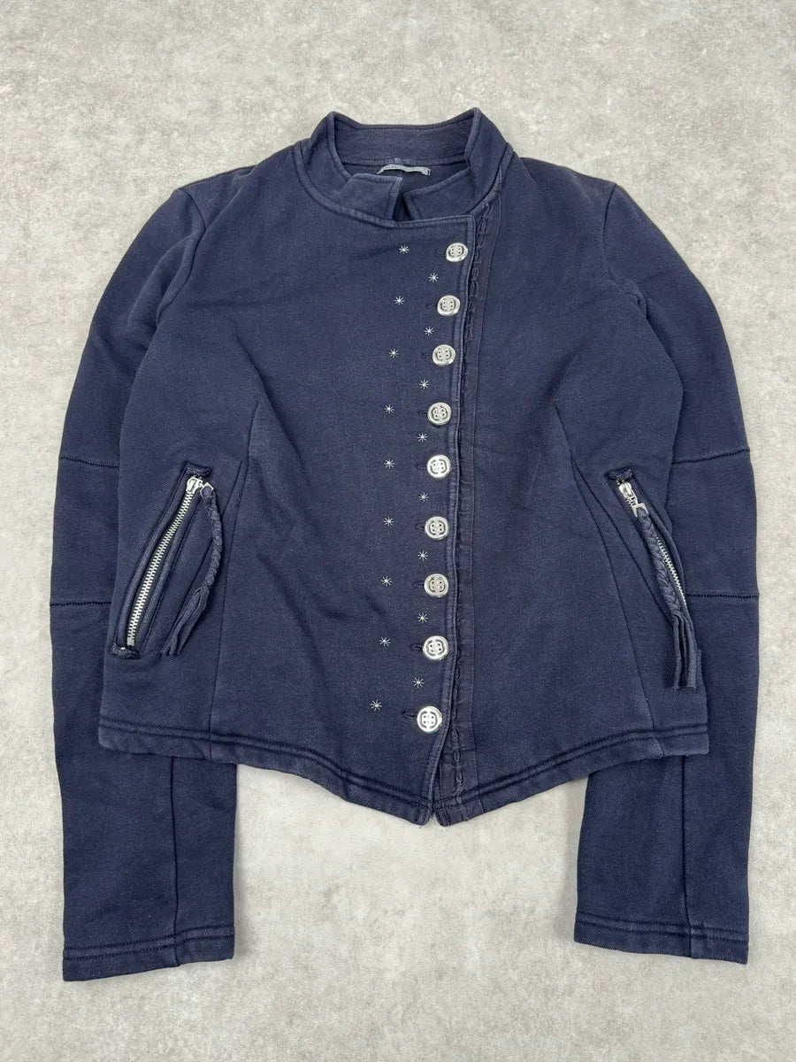 2000s Marithé + François Girbaud Asymmetrical Navy Buttoned Cardigan Sweater acCHpuS 0
