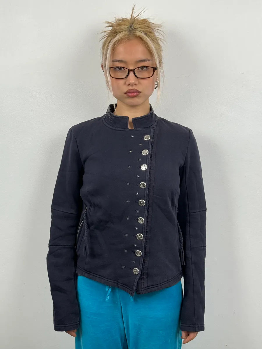 2000s Marithé + François Girbaud Asymmetrical Navy Buttoned Cardigan Sweater acCHpuS 1