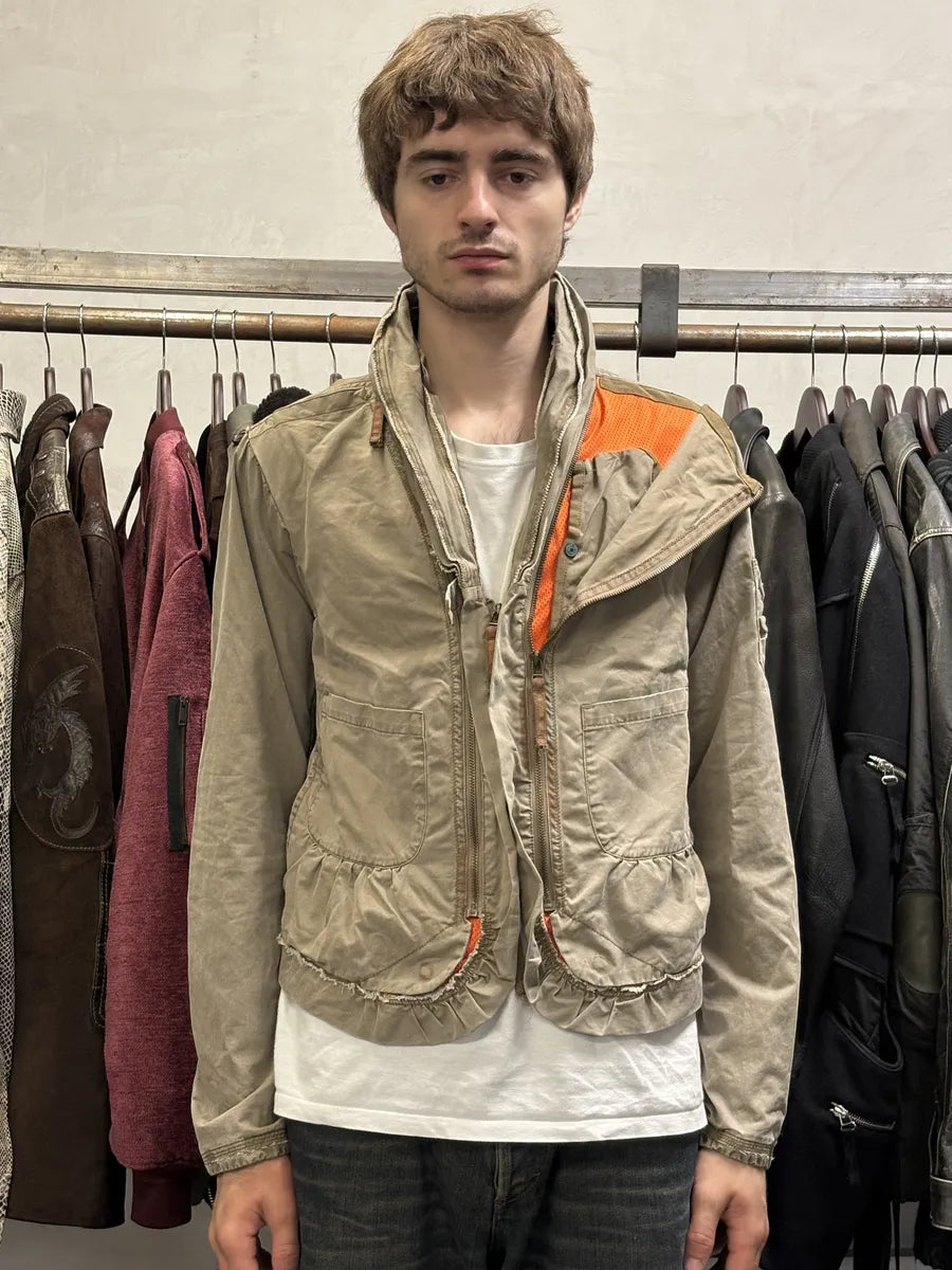 2000s Marithé + François Girbaud Beige & Orange Multi Pockets Utility Jacket HZzIwFa 2
