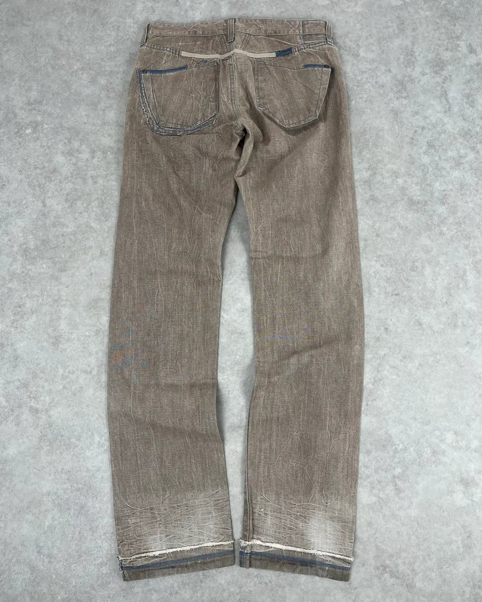 2000s Marithé + François Girbaud Beige Cracked Denim Jeans qXOsfMm 1