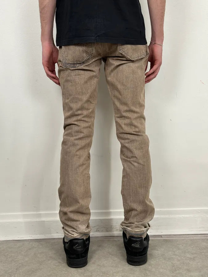 2000s Marithé + François Girbaud Beige Cracked Denim Jeans qXOsfMm 3