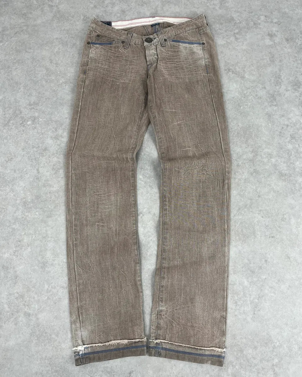 2000s Marithé + François Girbaud Beige Cracked Denim Jeans qXOsfMm 0