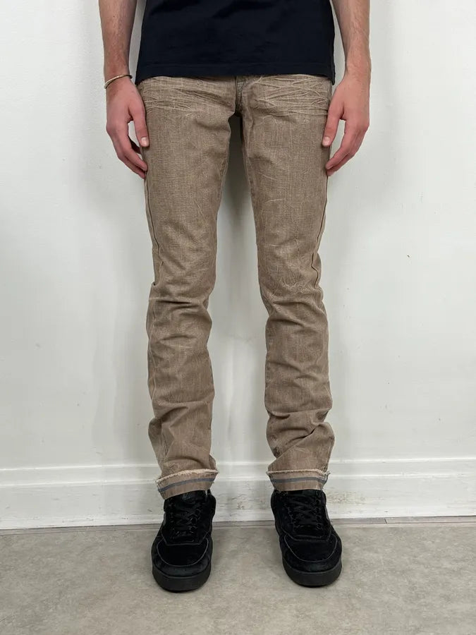 2000s Marithé + François Girbaud Beige Cracked Denim Jeans qXOsfMm 2